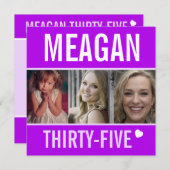 35th誕生日パーティーイベントお祝いフォトパープル 招待状 (正面/裏面)