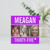 35th誕生日パーティーイベントお祝いフォトパープル 招待状 (スタンド正面)