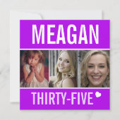 35th誕生日パーティーイベントお祝いフォトパープル 招待状 (正面)
