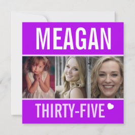 35th誕生日パーティーイベントお祝いフォトパープル 招待状