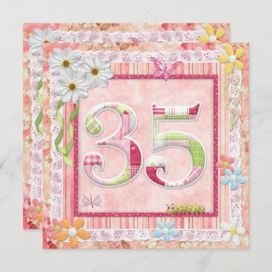 35th誕生日パーティースクラップブック作りスタイル 招待状 (正面/裏面)