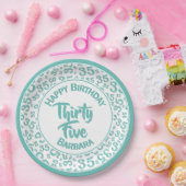 35th誕生日パーティー番号パターンティール(緑がかった色)/白 ペーパープレート (パーティー)