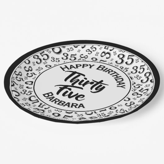35th誕生日パーティー番号パターンブラック/ホワイト ペーパープレート (アングル)