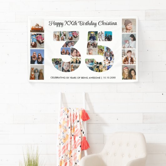 35th誕生日パーティー番号35フォトコラージュ 横断幕 (インサイチュ)