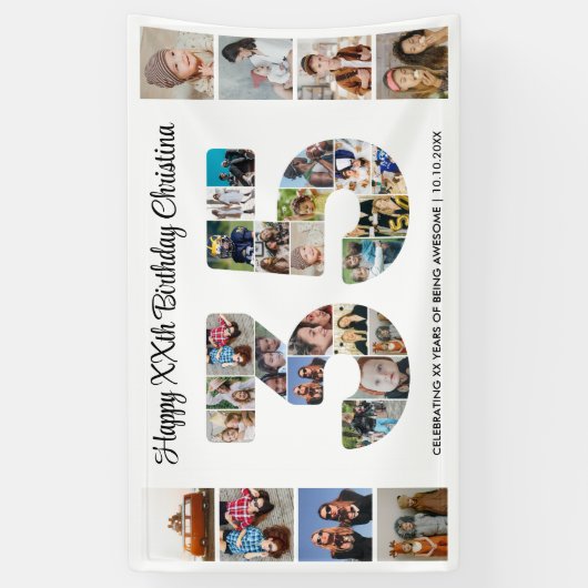 35th誕生日パーティー番号35フォトコラージュ 横断幕 (縦)