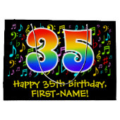 35th誕生日-カラフル音楽シンボル、レインボー35 ラージペーパーバッグ (裏面)