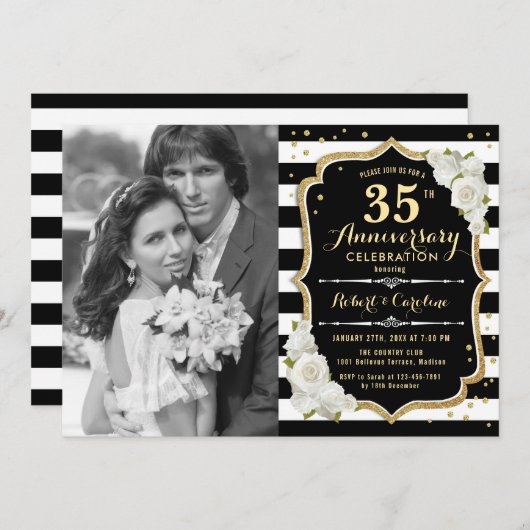 35th Anniversary with Photo - Gold Black 招待状 (正面/裏面)