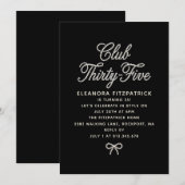 35th Birthday Black White Pearl Script Bow 招待状 (正面/裏面)