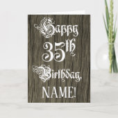 35th Birthday: Fancy, Elegant Text; Faux Wood Look カード (正面)