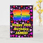 35th Birthday: Loving Hearts Pattern, Rainbow # 35 カード (黄色い花)