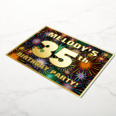 35th Birthday Party —おもしろい、カラフルFireworks Look 箔招待状 (回転した状態)