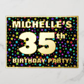 35th Birthday Party —おもしろい、スターカラフルズ・パターン 箔招待状 (正面)