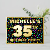 35th Birthday Party —おもしろい、スターカラフルズ・パターン 箔招待状 (立ち正面)