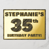 35th Birthday Party — はっきりしたWood Grainフェイク文字 箔招待状 (正面)