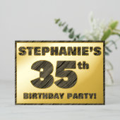 35th Birthday Party — はっきりしたWood Grainフェイク文字 箔招待状 (立ち正面)