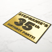 35th Birthday Party — はっきりしたWood Grainフェイク文字 箔招待状 (回転した状態)