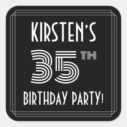 35th Birthday Party:アールデコスタイルと名前をカスタムする スクエアシール (正面)