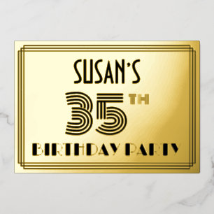 35th Birthday Party —アールデコスタイル「35」 & Name 箔招待状