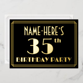 35th Birthday Party:アールデコルック"35"、名前 箔招待状