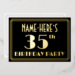 35th Birthday Party:アールデコルック"35"、名前 箔招待状