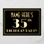 35th Birthday Party:アールデコルック"35"、名前 箔招待状 (正面)