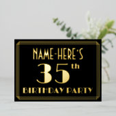 35th Birthday Party:アールデコルック"35"、名前 箔招待状 (立ち正面)