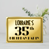 35th Birthday Party:アールデコ「35」と名前 箔招待状 (立ち正面)
