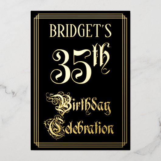 35th Birthday Party – スクリプファンシートと名前をカスタムする 箔招待状 (正面)
