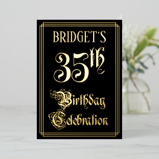 35th Birthday Party – スクリプファンシートと名前をカスタムする 箔招待状 (立ち正面)