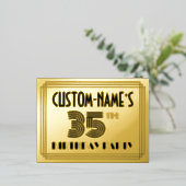 35th Birthday Party ~ Art Deco Style “35” + Name 箔招待状ポストカード (立ち正面)
