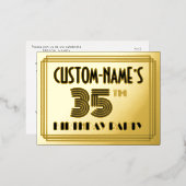 35th Birthday Party ~ Art Deco Style “35” + Name 箔招待状ポストカード (正面/裏面)