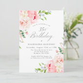 35th Birthday Party Feminine Pink Roses Floral Inv 招待状 (スタンド正面)