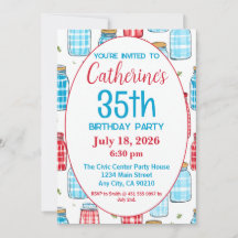 35th Birthday Party Invitation, Mason Jar Pattern