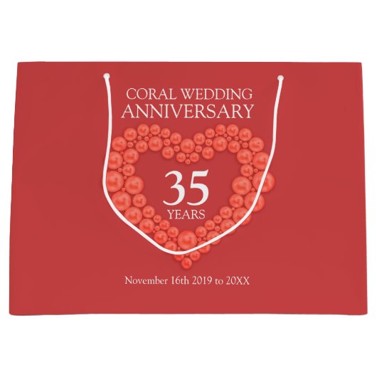 35th coralの結婚記念写真ハート ラージペーパーバッグ (正面)