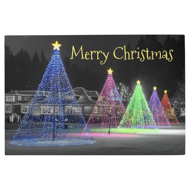 36インチx 24インチカラフルクリスマスツリー メタルプリント (正面)