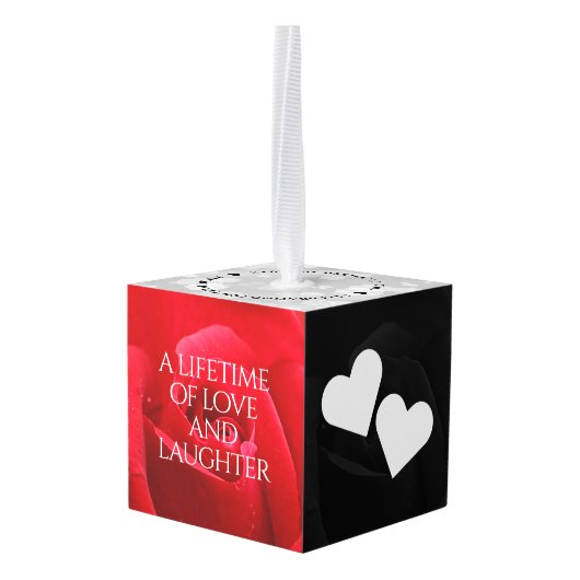 36エレガントバラ結婚記念日お祝い キューブオーナメント (裏面アングル)
