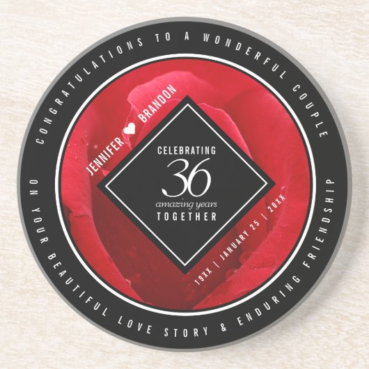 36エレガントバラ結婚記念日お祝い コースター (正面)