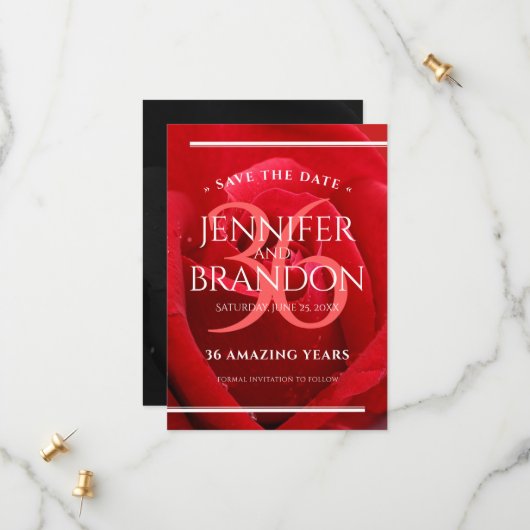 36エレガントバラ結婚記念日お祝い セーブザデート (正面/裏面インサイチュ)