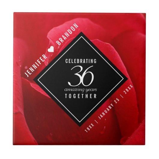 36エレガントバラ結婚記念日お祝い タイル (正面)