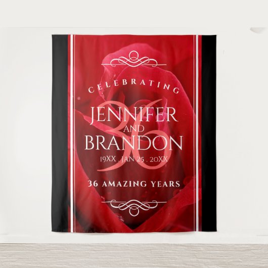 36エレガントバラ結婚記念日お祝い タペストリー (正面)