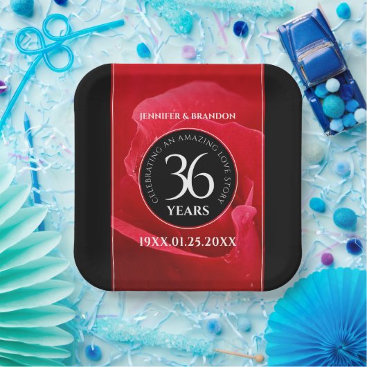 36エレガントバラ結婚記念日お祝い ペーパープレート (パーティー)