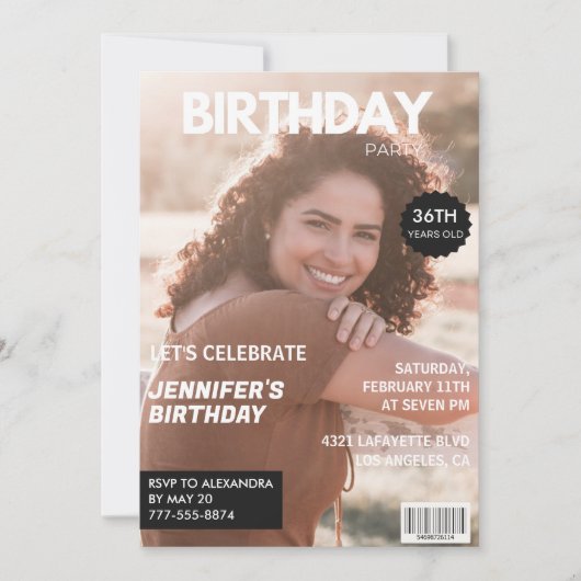 36モダン歳の誕生日招待状雑スタイリッシュ誌 招待状 (正面)