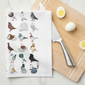 36匹のハト品種 キッチンタオル (四つ折り)