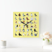36匹のハト品種 スクエア壁時計 (ホーム)