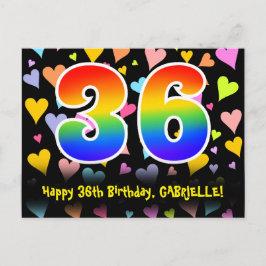 36歳の誕生日おめでとう:楽しいハート柄、虹36 ポストカード