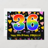 36歳の誕生日おめでとう:楽しいハート柄、虹36 ポストカード (正面/裏面)