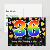 36歳の誕生日おめでとう:楽しいハート柄、虹36 ポストカード (正面/裏面)