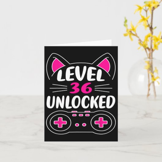 36歳の誕生日おめでとう 猫好き ゲームレベル36ユーザー カード (黄色い花)