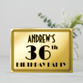 36歳の誕生日パーティー - アールデコ調「36」+名前 箔招待状 (立ち正面)