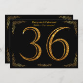 36歳の誕生日パーティー,ギャツビースタイル,ブラック金ゴールドグリッター 招待状 (正面/裏面)